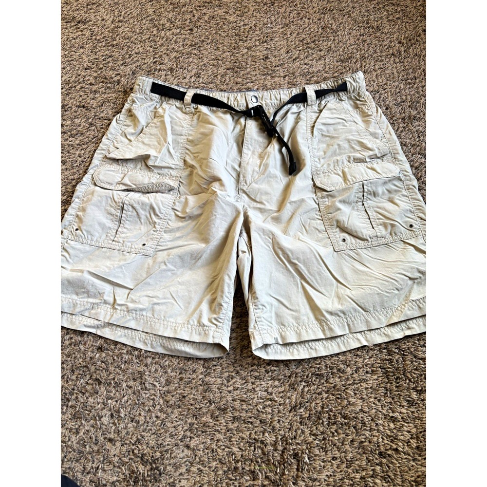 Croft & Barrow Men's Big & Tall Beige Solid Cargo Shorts Nylon Belted Pockets